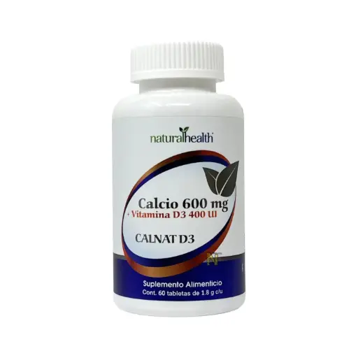 [7501853800388] Natural Health Calcio 600 mg + Vitamina D3 400 UI, 60 Tabletas