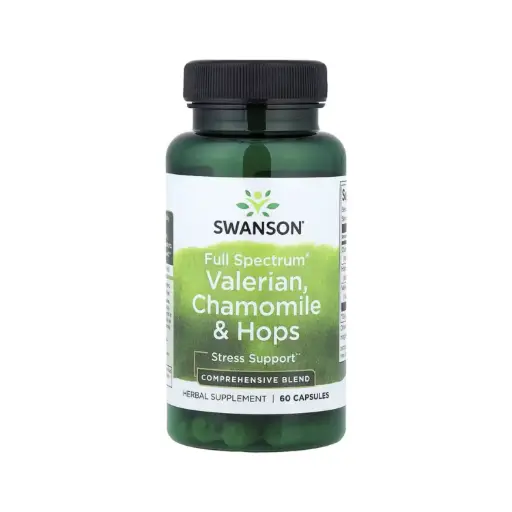 [087614116655] Swanson, Valeriana, Manzanilla Y Lúpulo, Full Spectrum, Suplemento Para El Alivio Del Estrés 60 Cápsulas 