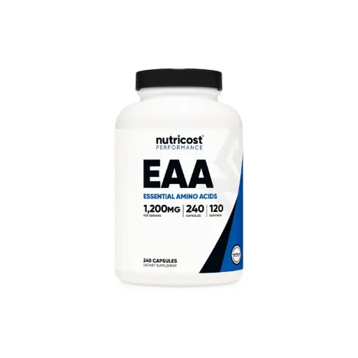 [810014678436] Nutricost EAA Cápsulas - 1200 mg de Aminoácidos Esenciales por Porcion - 240 Cápsulas - 120 Ser -Sin OMG - Sin gluten - Veganas