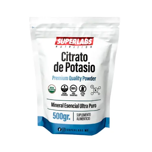 [7503045489722] Superlabs Nutrition Citrato de Potasio Premium en polvo 500 gr - 166 servicios | Equilibrio electrolítico | Sin glutten, rápida absorción | Sin sabor