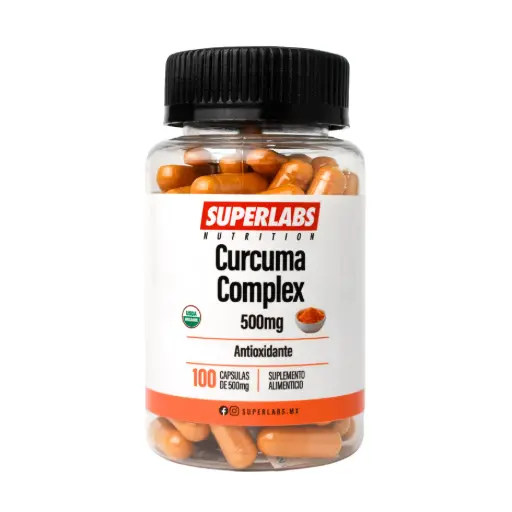 [7503045489210] Superlabs Nutrition Cúrcuma Complex 500 mg - 100 caps | Cúrcuma, pimienta negra, canela | Antioxidante natural | Fórmula limpia sin aditivos | Suplemento alimenticio