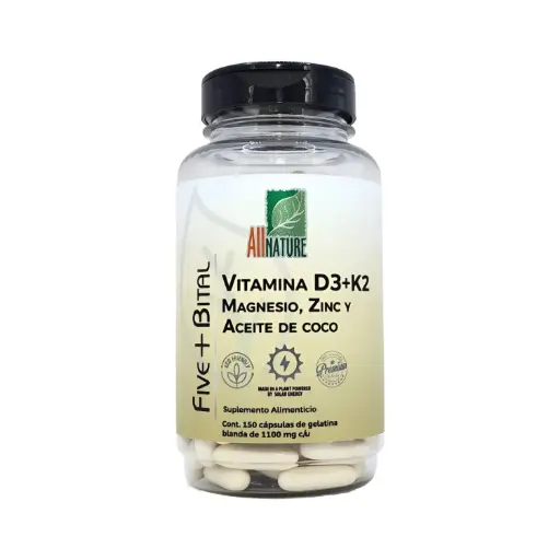[7501853800197] All Nature Vitamina D3+K2 Magnesio, Zinc y Aceite de Coco 1100mg, 150 Capsulas