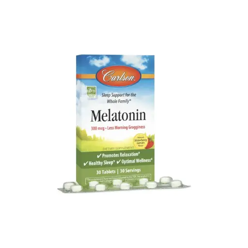 [088395873607] Carlson Labs Melatonina, 300 Mcg, 30 Tabletas, Fresa-Limón
