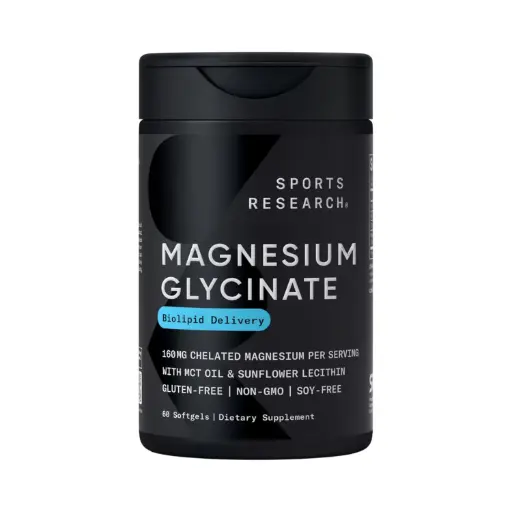 [023249092216] Sports Research Glicinato de Magnesio 160 mg, 60 Cápsulas Blandas