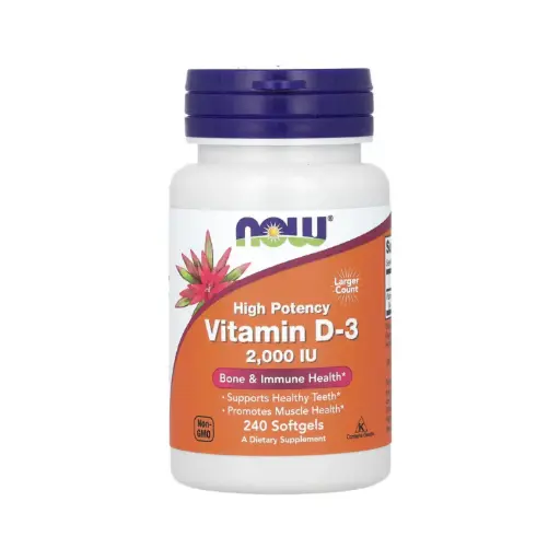 [733739003775] Now Foods Vitamina D3 Alta Potencia 2000 UI, Salud De Los Huesos Y El Sistema Inmunitario 240 Cápsulas Blandas 