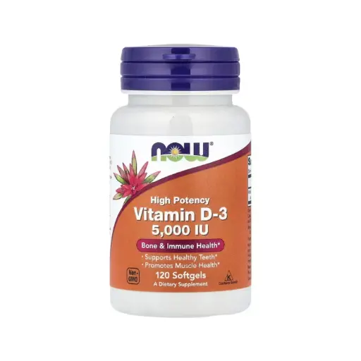 [733739003720] Now Foods Vitamina D3, Alta Potencia, 125 Mcg (5000 UI), Salud De Los Huesos Y El Sistema Inmunitario 120 Cápsulas Blandas 