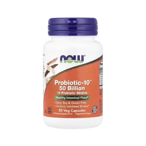 [733739029287] Now Foods Probiotic-10, Suplemento Probiótico Con 50.000 Millones De Ufc, Flora Intestinal Saludable 50 Cápsulas Vegetales 